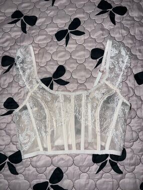 Victoria's Secret Sheer Lace Corset Crop Top - Cream/White